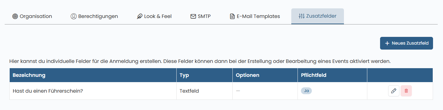 Zusatzfelder erstellen