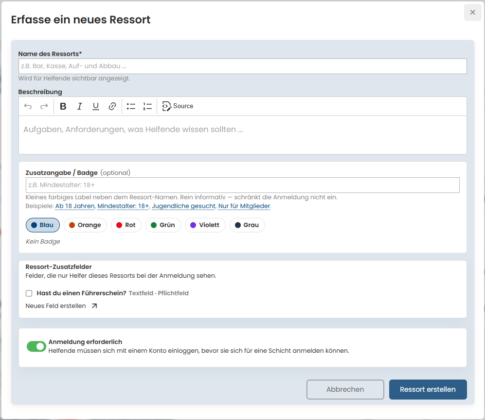 Ressort erstellen