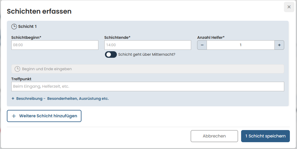 Schicht erstellen